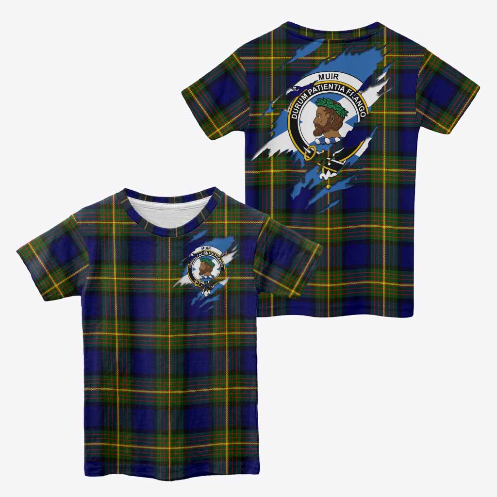 Muir Clan Crest In Me Tartan Kid T-shirt Scotland Flag Style