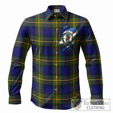 Muir Clan Crest In Me Tartan Long Sleeve Button Shirts Scotland Flag Style