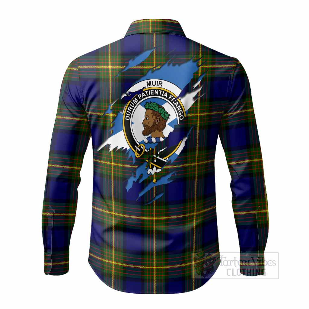 Muir Clan Crest In Me Tartan Long Sleeve Button Shirts Scotland Flag Style