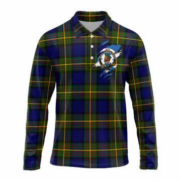 Muir Clan Crest In Me Tartan Long Sleeve Polo Shirt Scotland Flag Style
