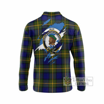 Muir Clan Crest In Me Tartan Long Sleeve Polo Shirt Scotland Flag Style