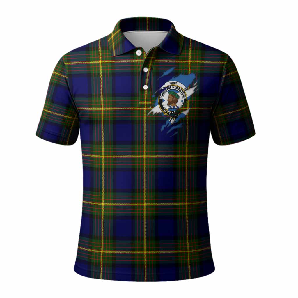 Muir Clan Crest In Me Tartan Polo Shirt Scotland Flag Style