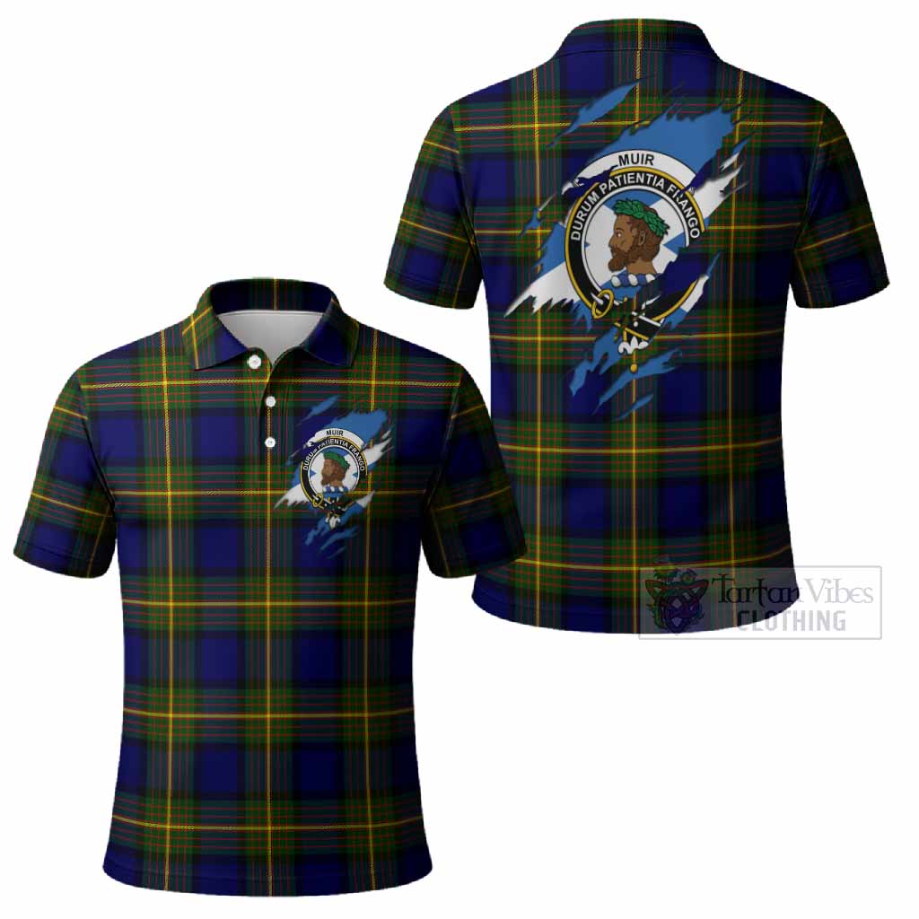 Muir Clan Crest In Me Tartan Polo Shirt Scotland Flag Style