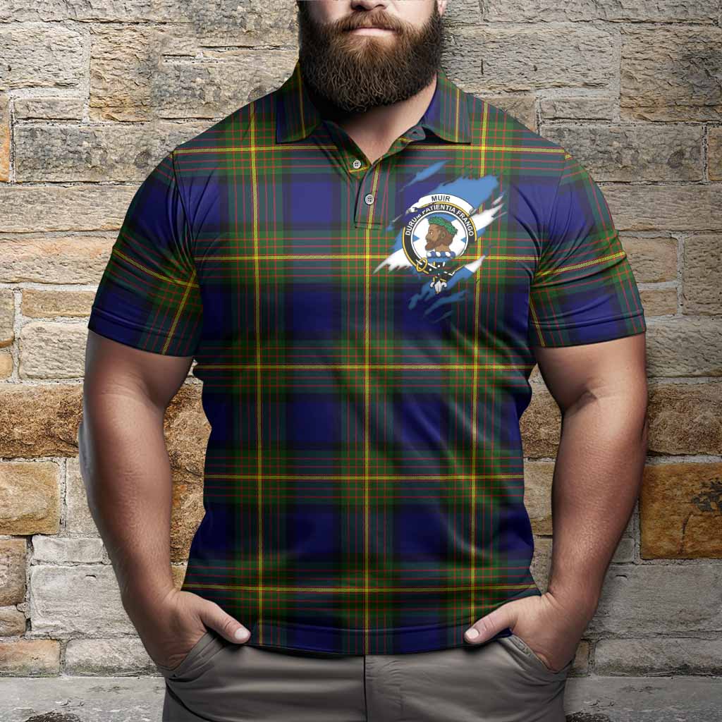 Muir Clan Crest In Me Tartan Polo Shirt Scotland Flag Style