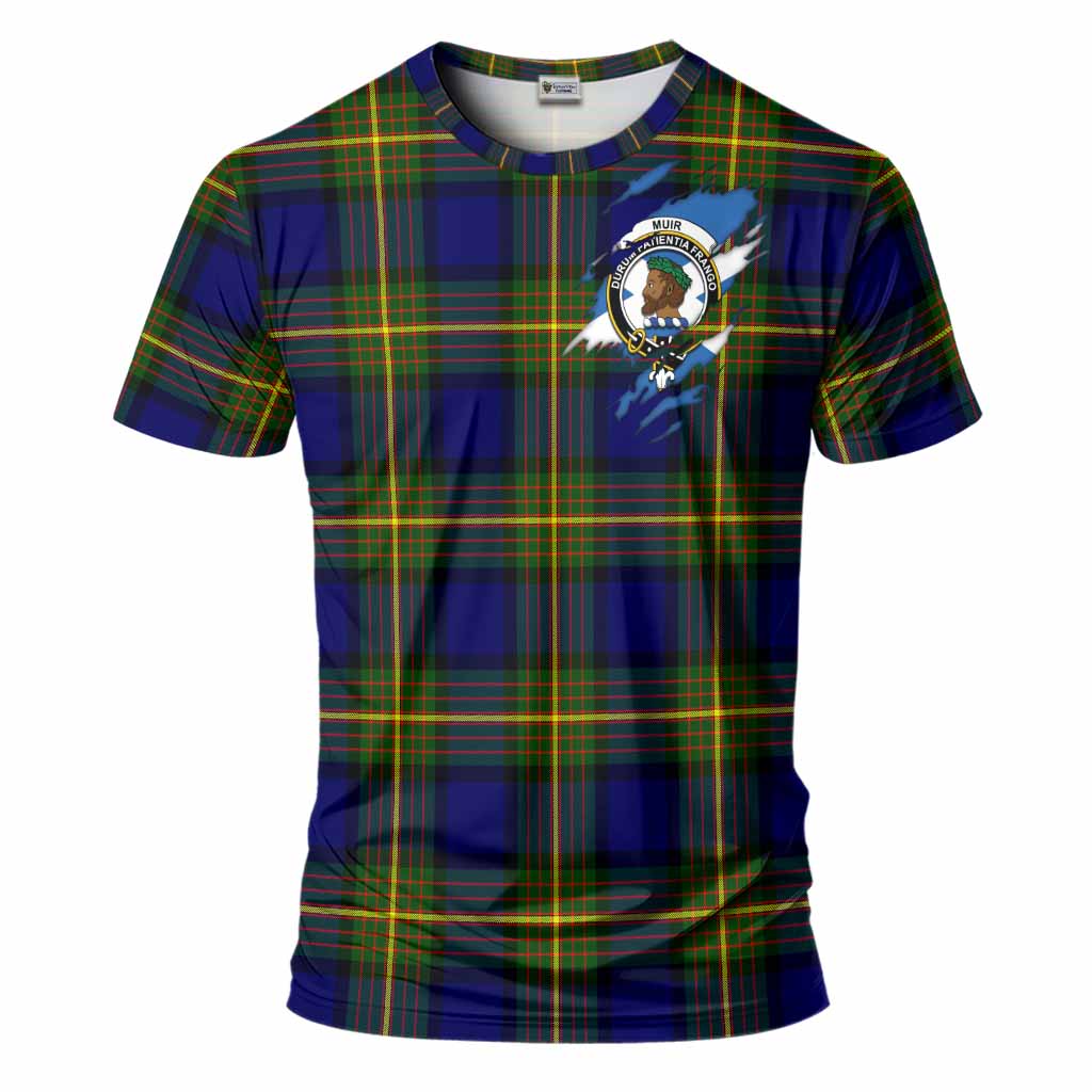 Muir Clan Crest In Me Tartan T-Shirt Scotland Flag Style