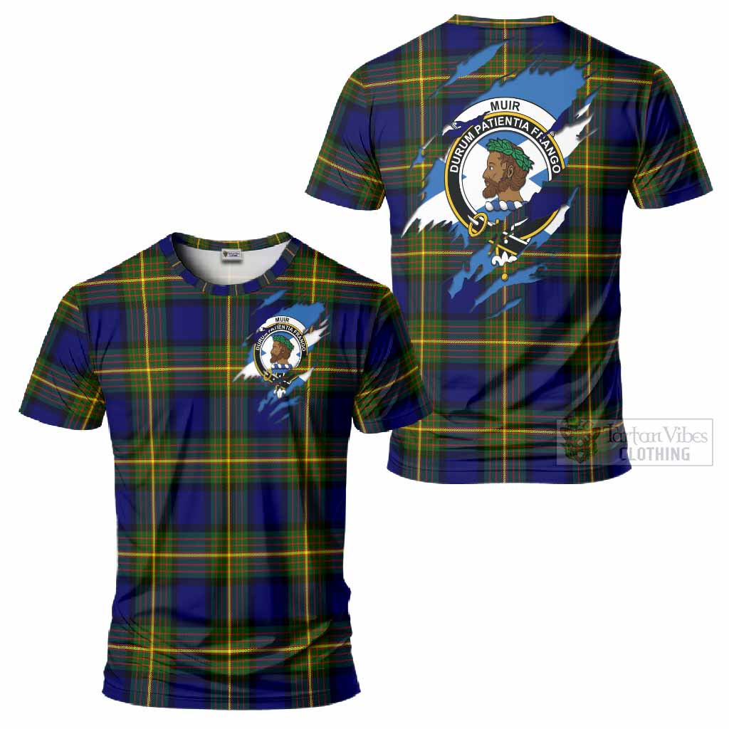 Muir Clan Crest In Me Tartan T-Shirt Scotland Flag Style