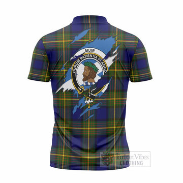 Muir Clan Crest In Me Tartan Zipper Polo Shirt Scotland Flag Style