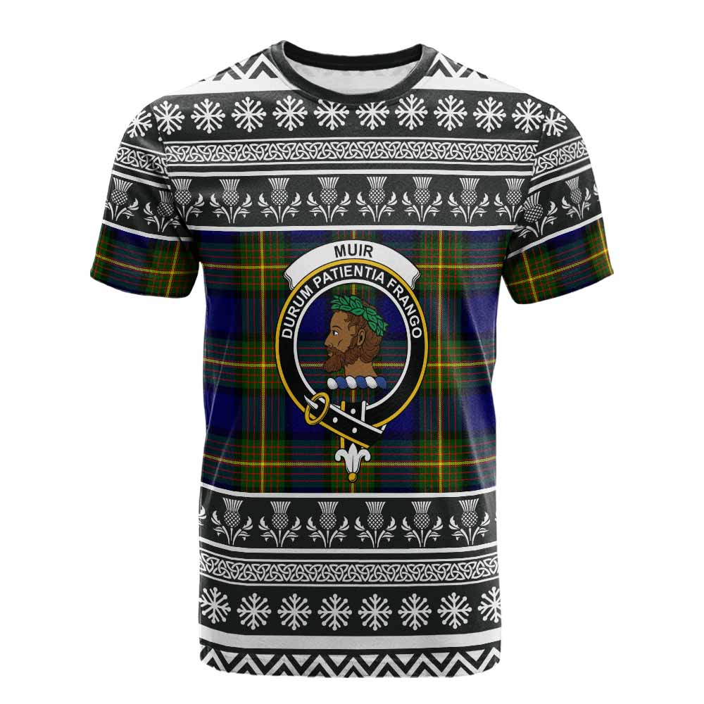 Muir Clan Tartan Christmas Cotton T-shirt with Family Crest - Tartan Vibes Clothing