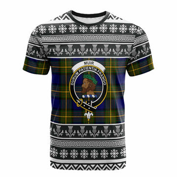 Muir Clan Tartan Christmas Cotton T-shirt with Family Crest