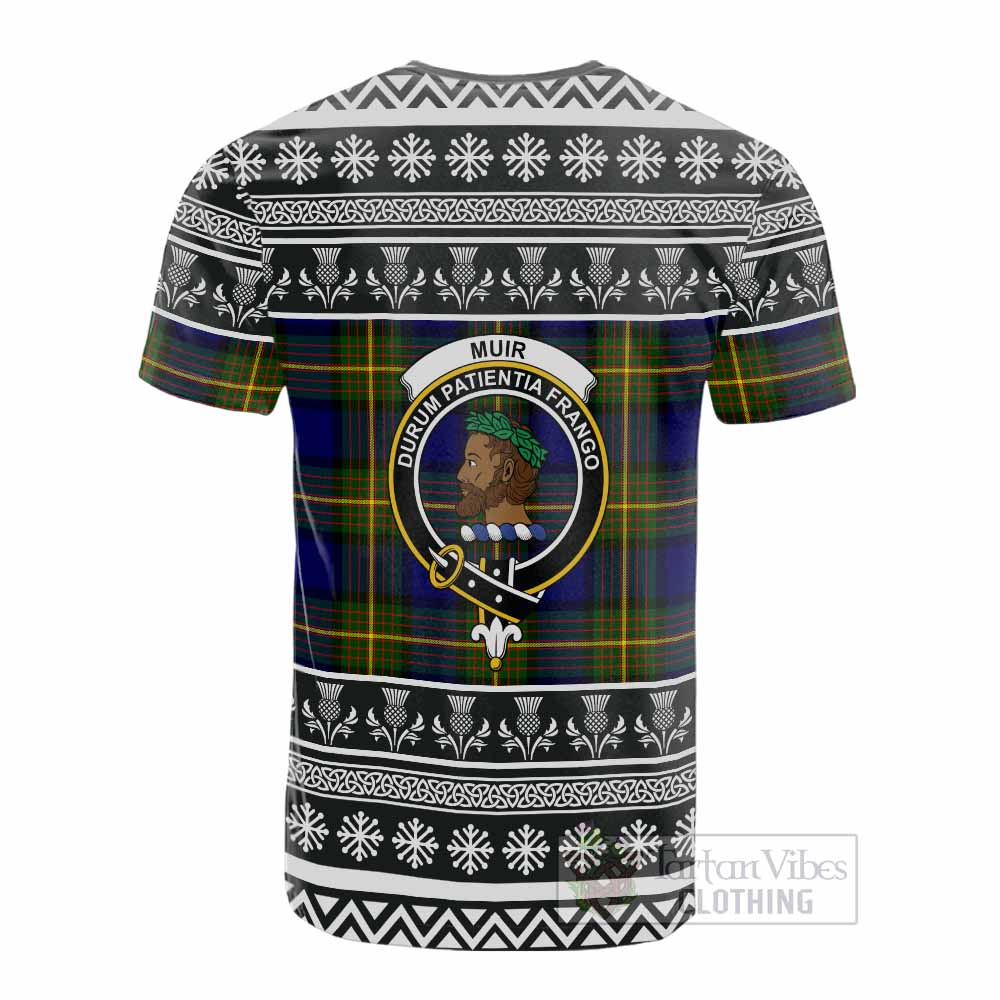 Muir Clan Tartan Christmas Cotton T-shirt with Family Crest - Tartan Vibes Clothing