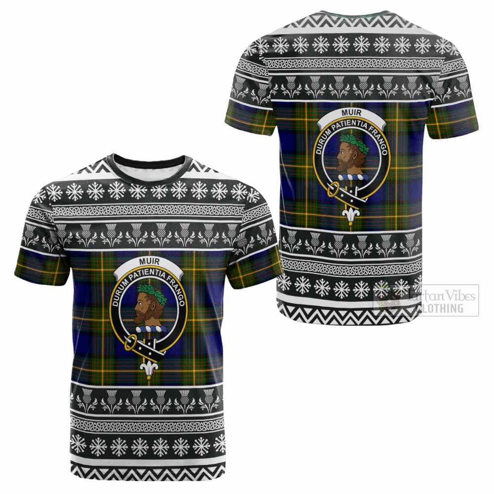 Muir Clan Tartan Christmas Cotton T-shirt with Family Crest - Tartan Vibes Clothing