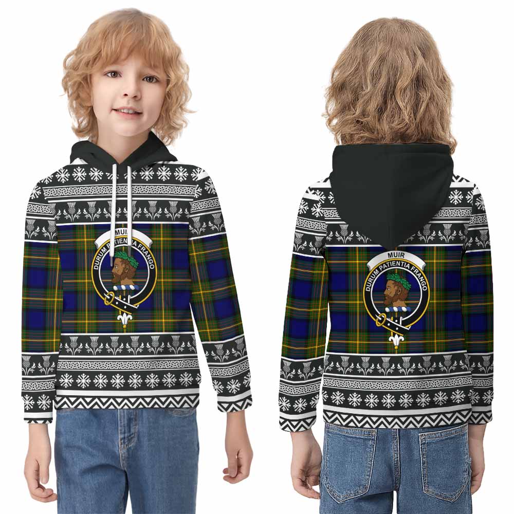 Muir Clan Tartan Christmas Kid Hoodie with Family Crest - Tartan Vibes Clothing