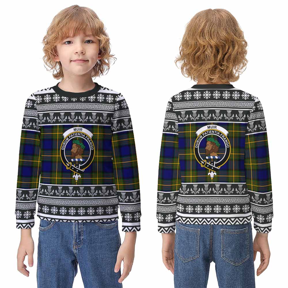 Muir Clan Tartan Christmas Kid Ugly Sweatshirt with Family Crest - Tartan Vibes Clothing