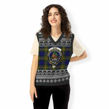 Muir Clan Tartan Christmas Knitted V-Neck Vest with Family Crest