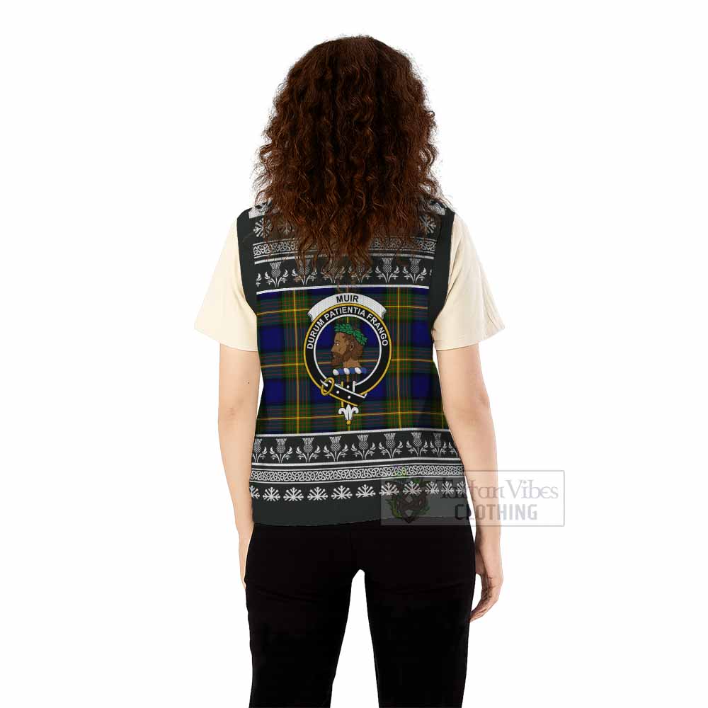 Muir Clan Tartan Christmas Knitted V-Neck Vest with Family Crest - Tartan Vibes Clothing