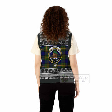 Muir Clan Tartan Christmas Knitted V-Neck Vest with Family Crest