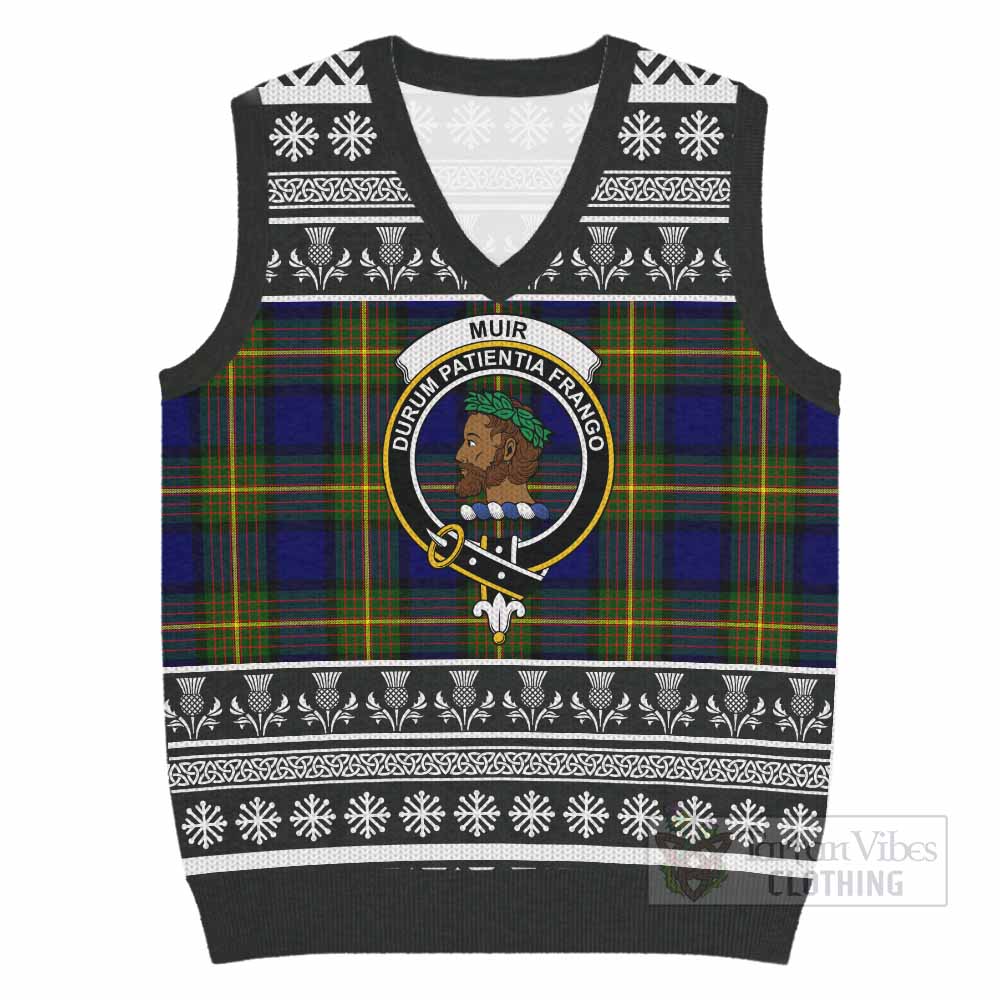 Muir Clan Tartan Christmas Knitted V-Neck Vest with Family Crest - Tartan Vibes Clothing
