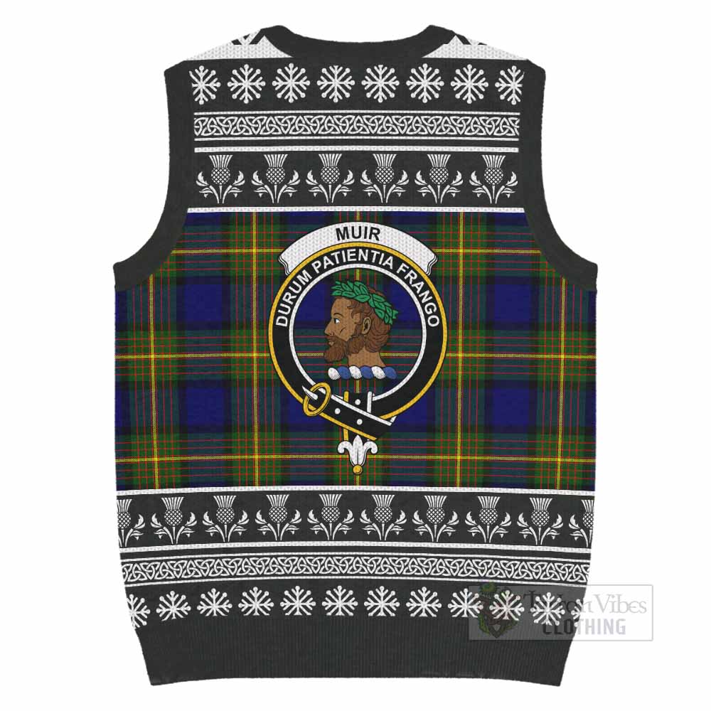 Muir Clan Tartan Christmas Knitted V-Neck Vest with Family Crest - Tartan Vibes Clothing