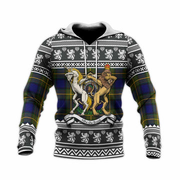 Muir Clan Tartan Crest Christmas Knitted Hoodie Coat of Arms Funny Style