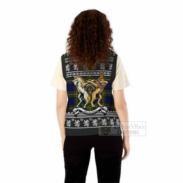 Muir Clan Tartan Crest Christmas Knitted V-Neck Vest Coat of Arms Funny Style