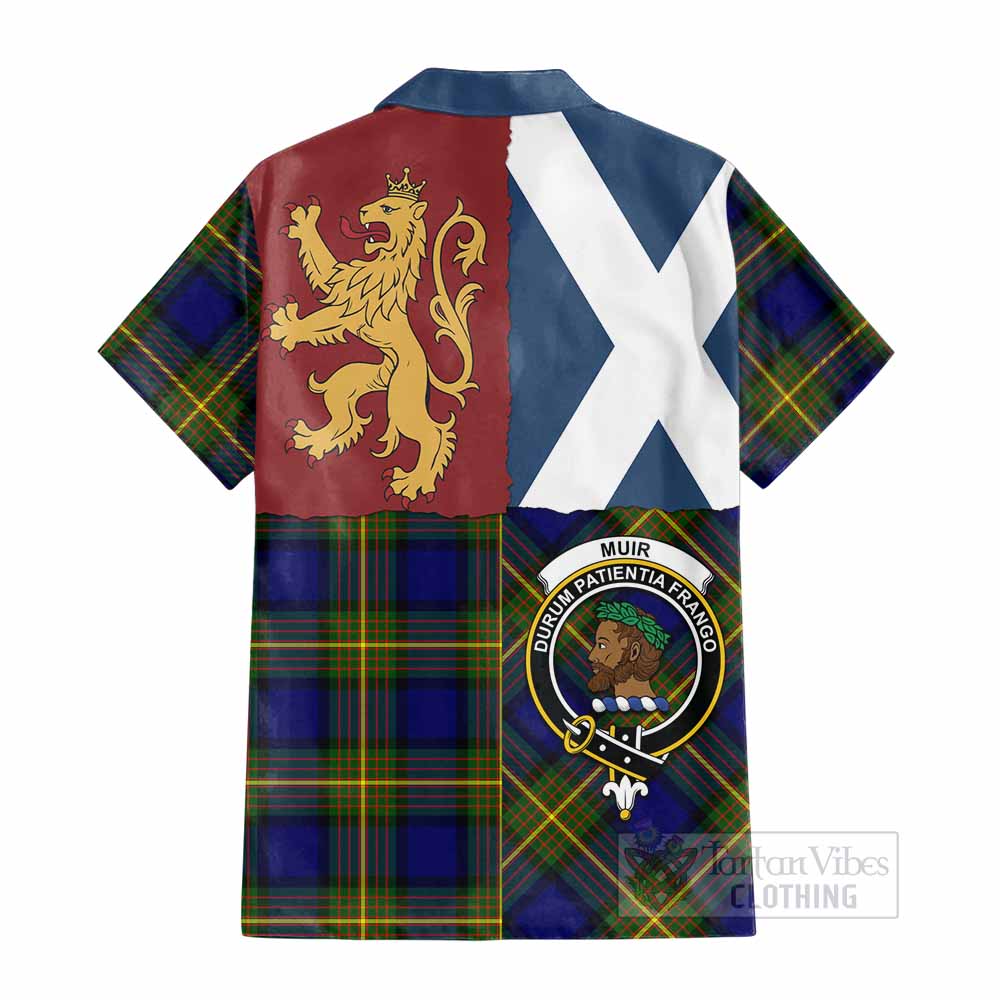 Muir Crest Tartan Cotton Hawaiian Shirt with Lion Rampant Saltire Style - Tartan Vibes Clothing