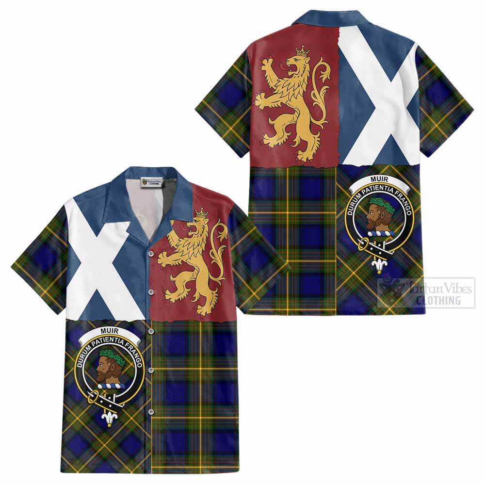 Muir Crest Tartan Cotton Hawaiian Shirt with Lion Rampant Saltire Style - Tartan Vibes Clothing