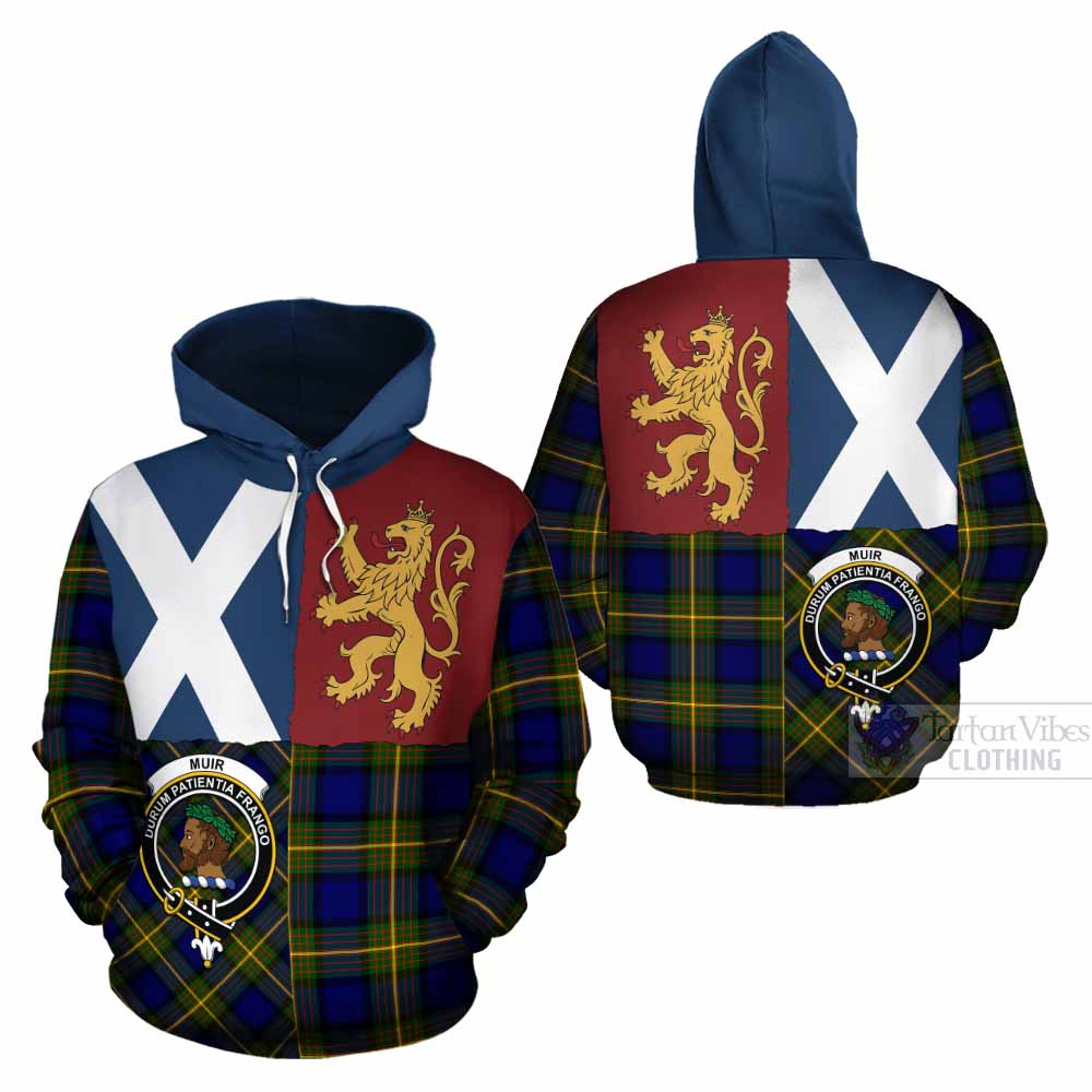 Muir Crest Tartan Cotton Hoodie with Lion Rampant Saltire Style - Tartan Vibes Clothing