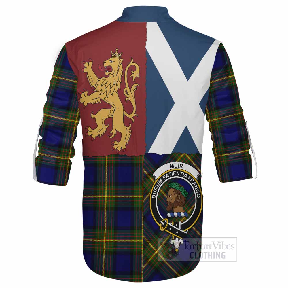 Muir Crest Tartan Ghillie Shirt with Lion Rampant Saltire Style - Tartan Vibes Clothing