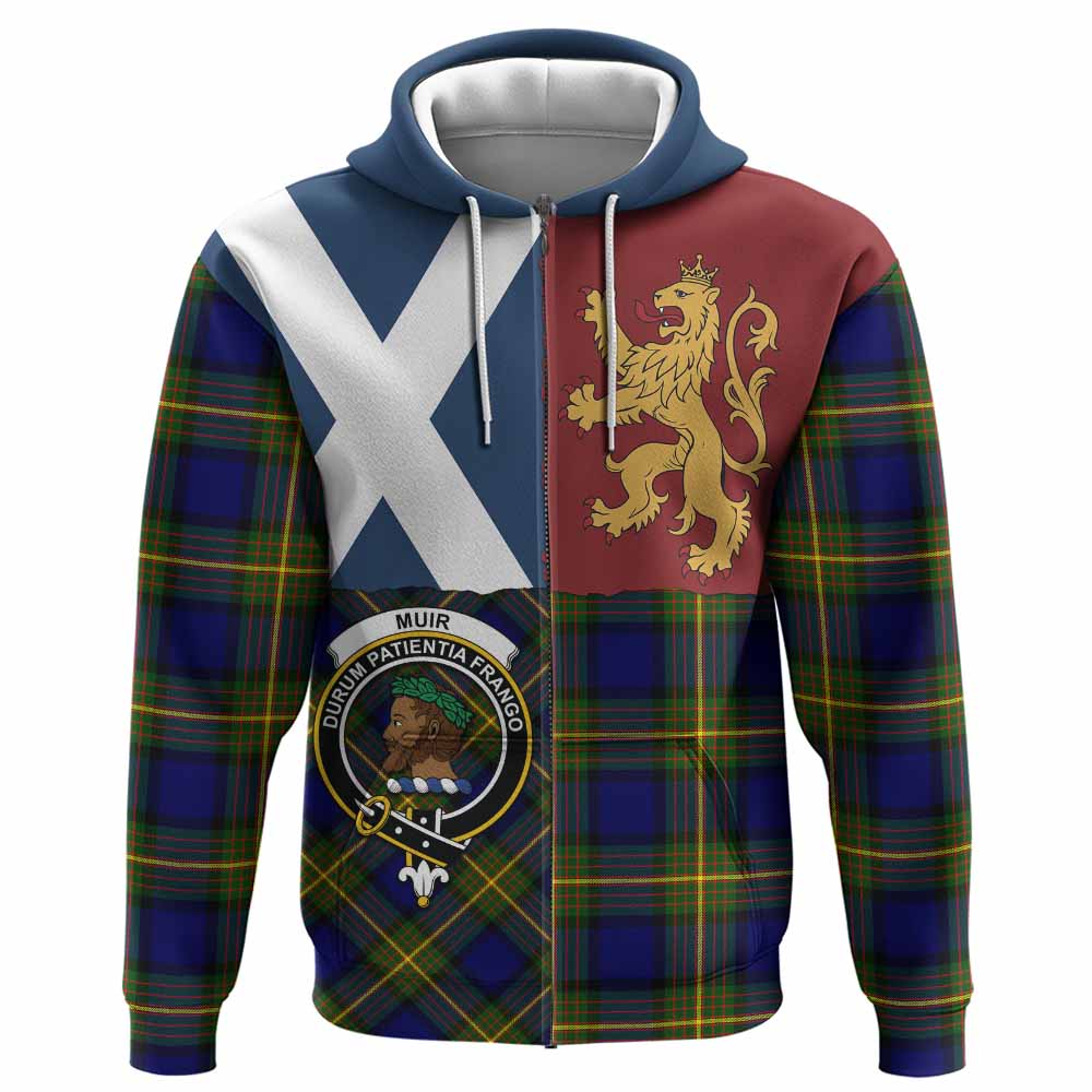 Muir Crest Tartan Hoodie with Lion Rampant Saltire Style