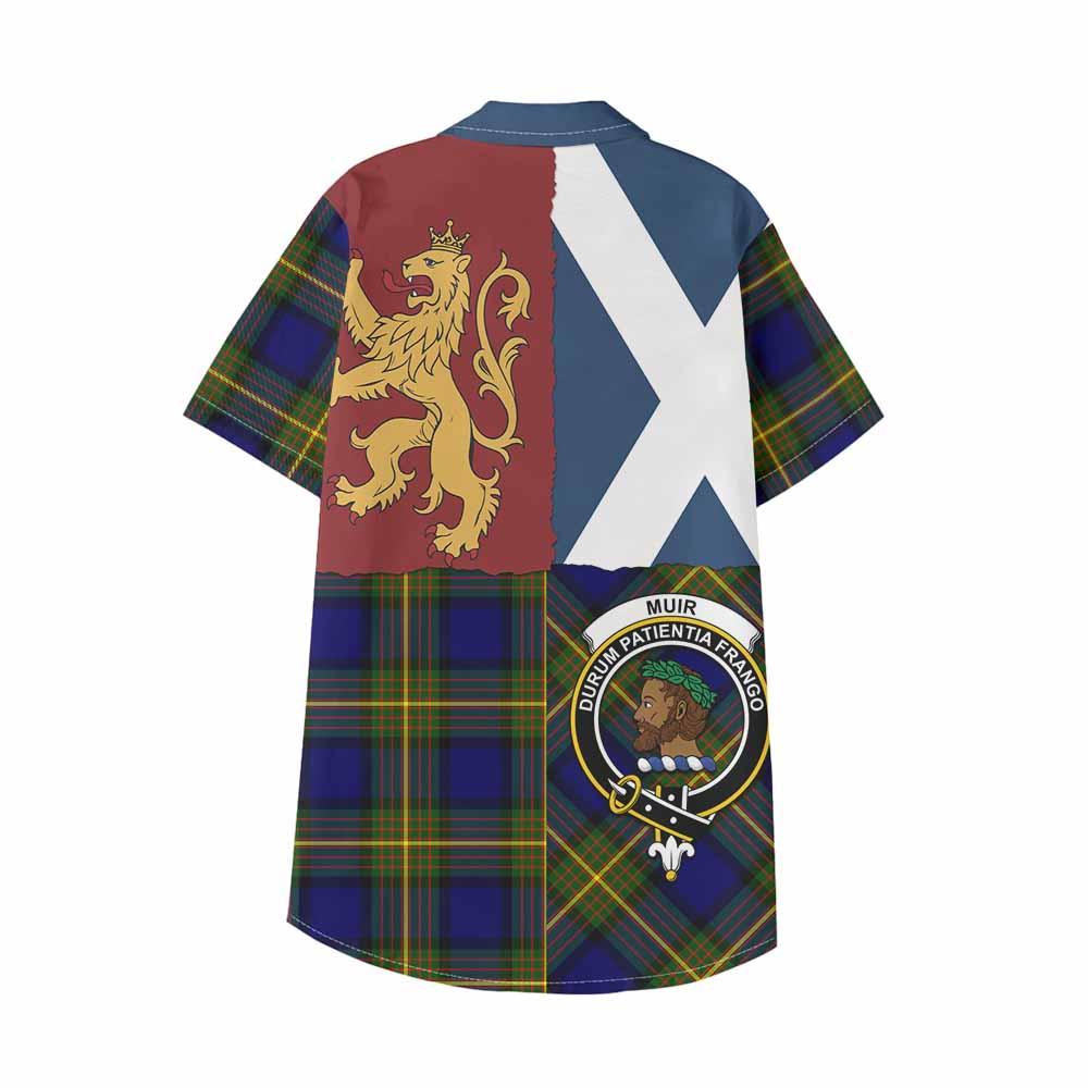 Muir Crest Tartan Kid Hawaiian Shirt with Lion Rampant Saltire Style - Tartan Vibes Clothing