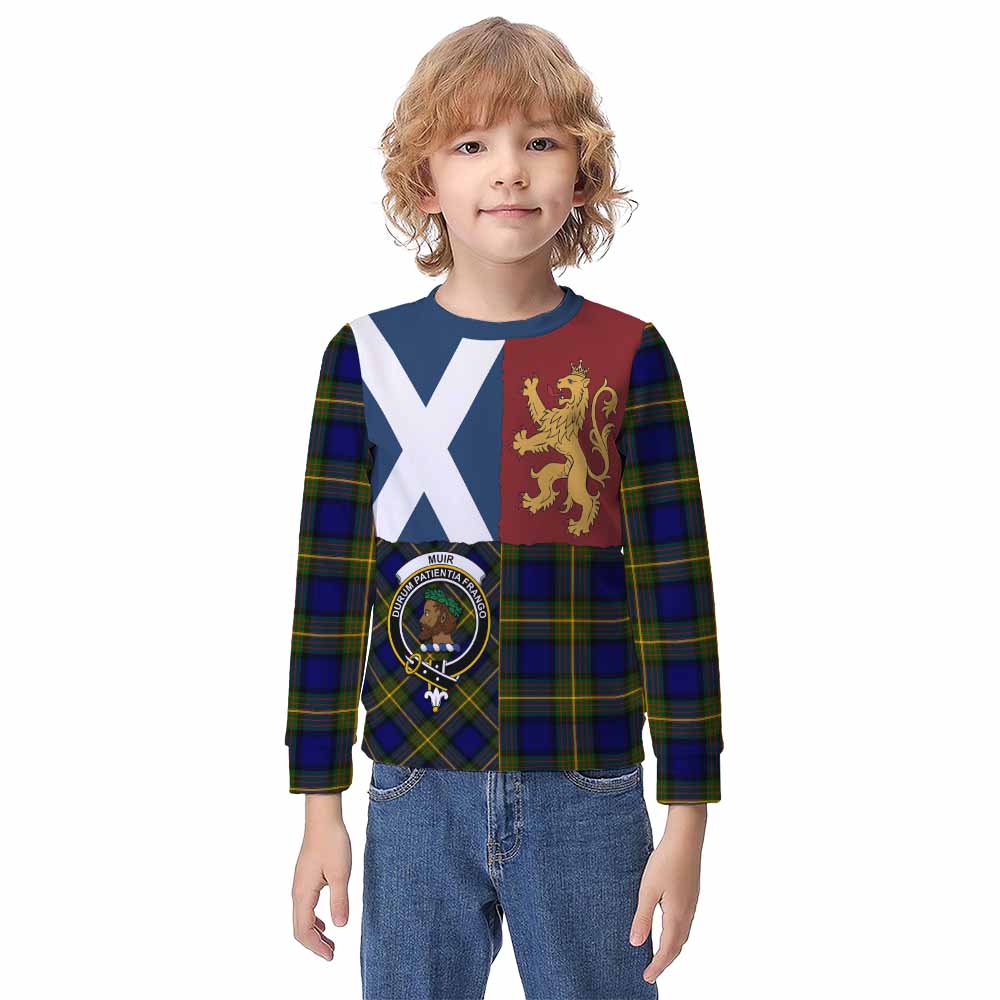 Muir Crest Tartan Kid Knitted Sweatshirt with Lion Rampant Saltire Style - Tartan Vibes Clothing