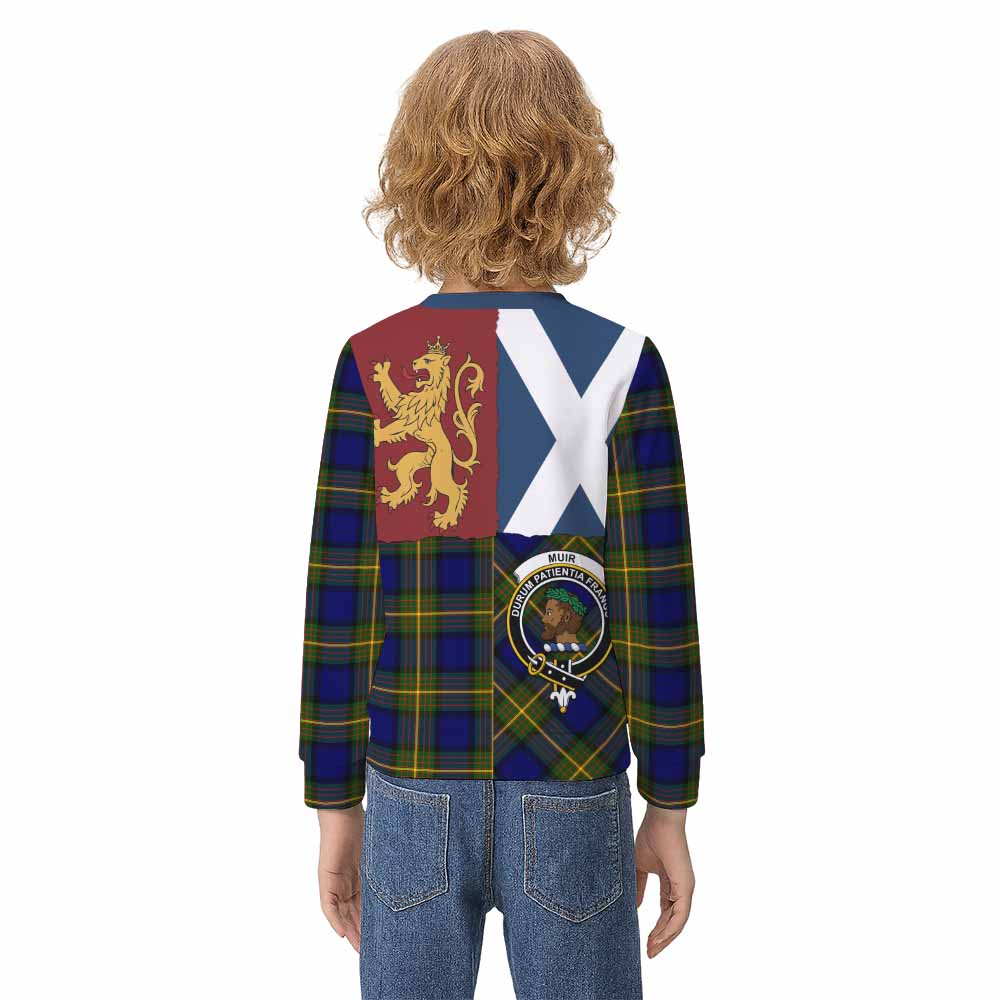 Muir Crest Tartan Kid Knitted Sweatshirt with Lion Rampant Saltire Style - Tartan Vibes Clothing