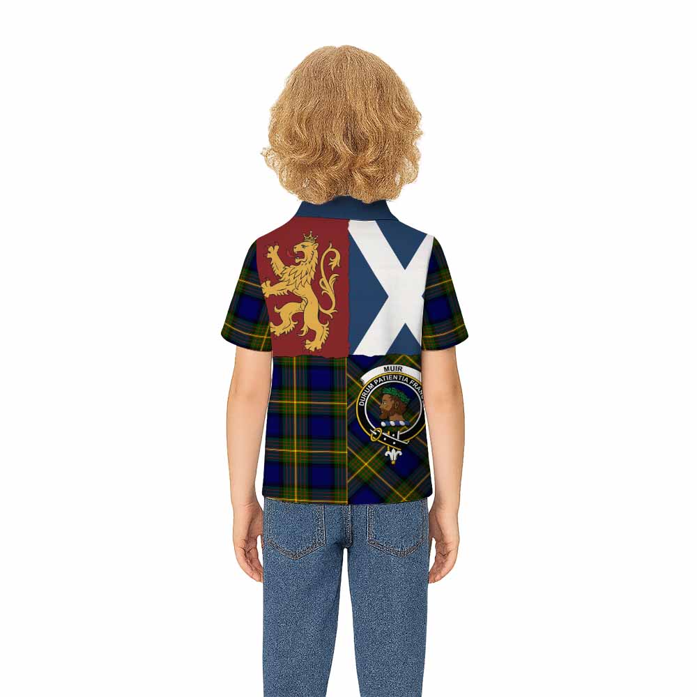 Muir Crest Tartan Kid Polo Shirt with Lion Rampant Saltire Style - Tartan Vibes Clothing