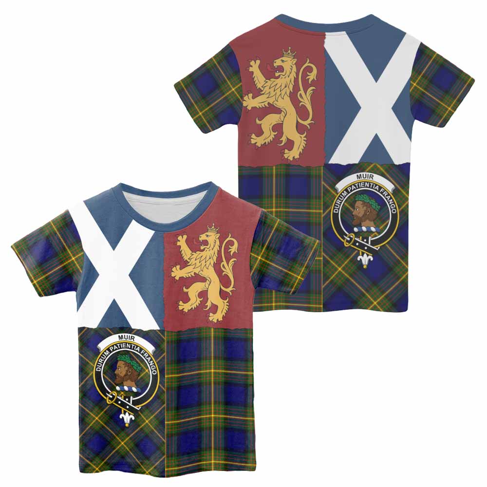 Muir Crest Tartan Kid T-shirt with Lion Rampant Saltire Style - Tartan Vibes Clothing