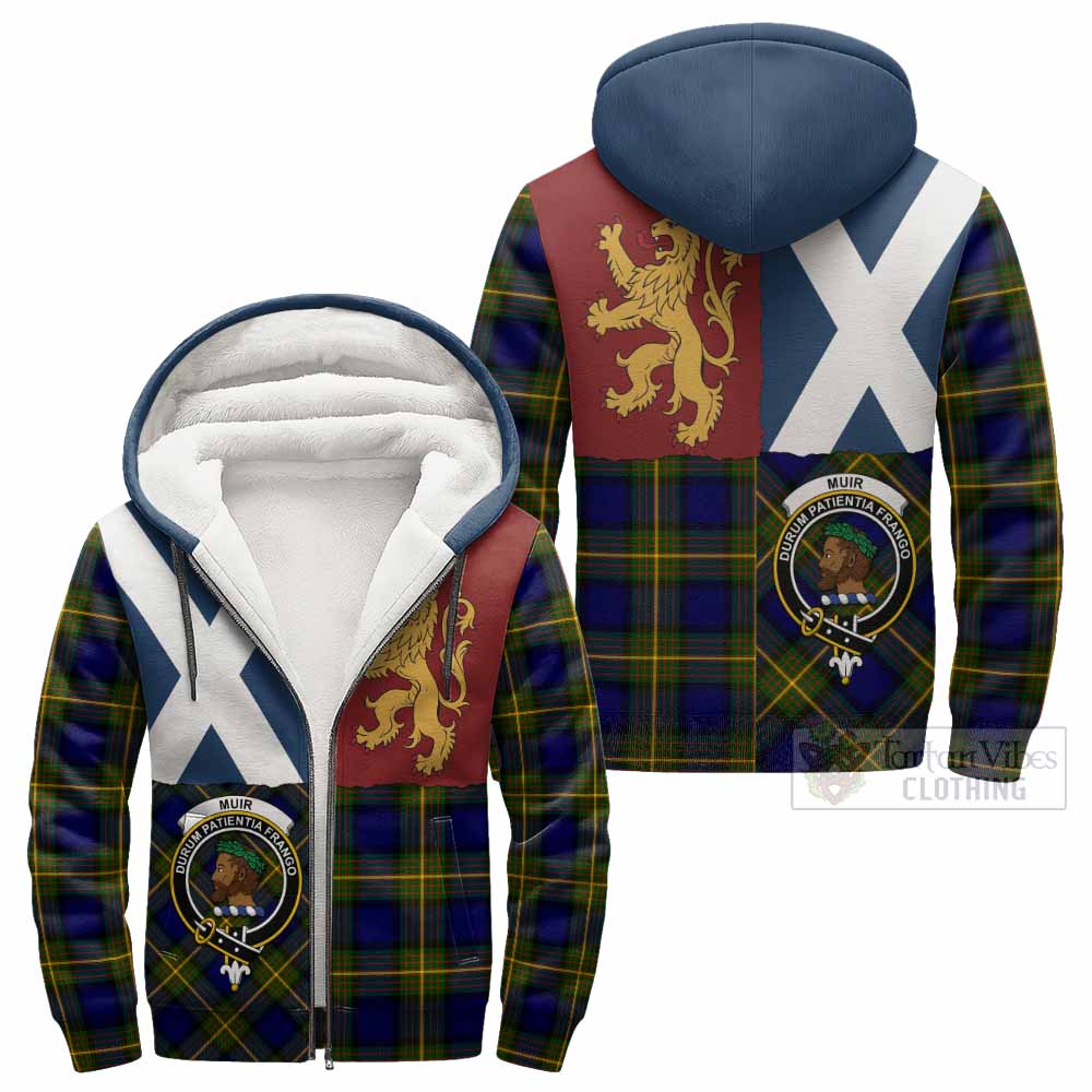 Muir Crest Tartan Sherpa Hoodie with Lion Rampant Saltire Style