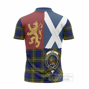 Muir Crest Tartan Zipper Polo Shirt with Lion Rampant Saltire Style