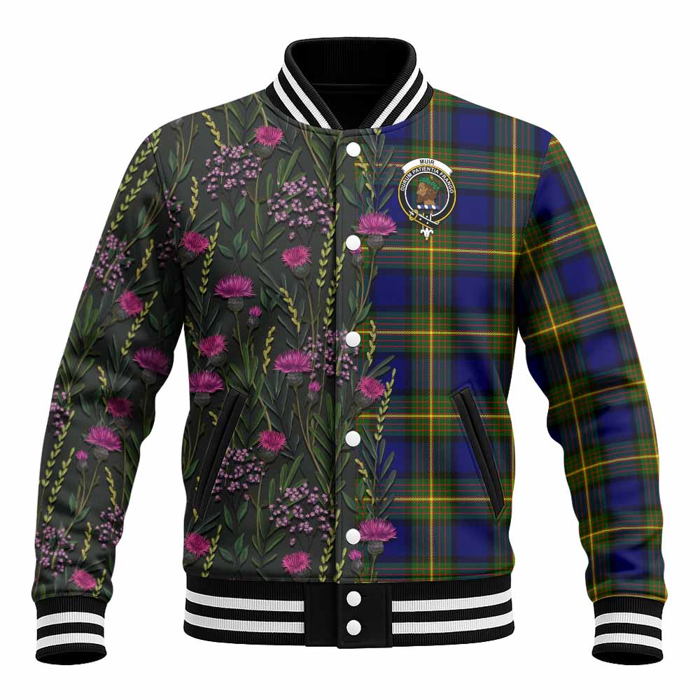 Muir Family Crest Tartan Baseball Jacket Scottish Thistle Flower Pattern Half Style - Tartan Vibes Clothing