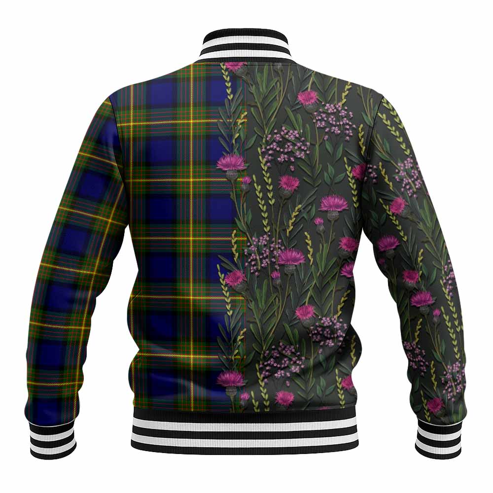 Muir Family Crest Tartan Baseball Jacket Scottish Thistle Flower Pattern Half Style - Tartan Vibes Clothing