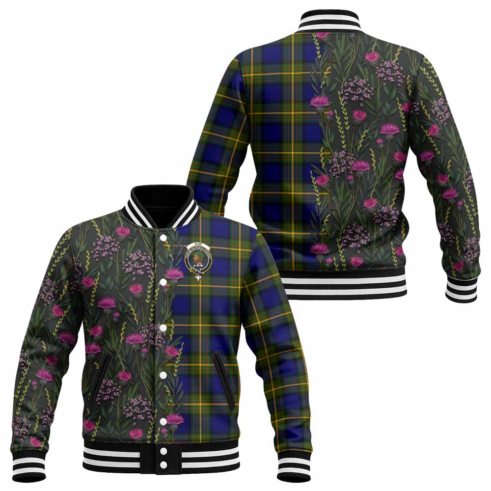 Muir Family Crest Tartan Baseball Jacket Scottish Thistle Flower Pattern Half Style - Tartan Vibes Clothing