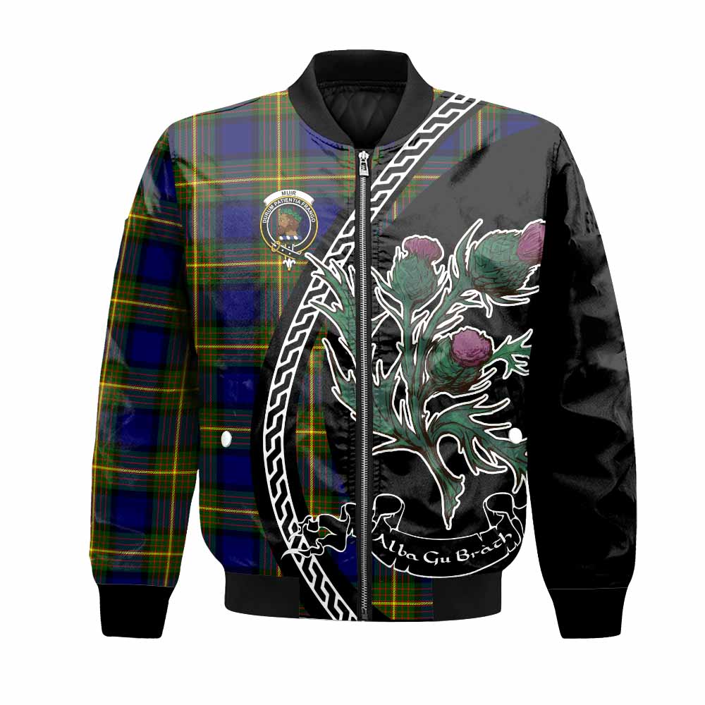 Muir Family Crest Tartan Bomber Jacket Alba Thistle Inspired - Tartan Vibes Clothing