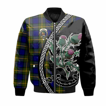 Muir Family Crest Tartan Bomber Jacket Alba Thistle Inspired