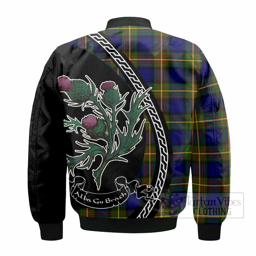 Muir Family Crest Tartan Bomber Jacket Alba Thistle Inspired - Tartan Vibes Clothing