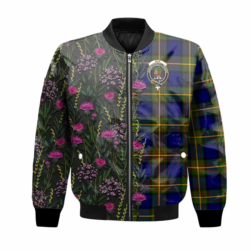 Muir Family Crest Tartan Bomber Jacket Scottish Thistle Flower Pattern Half Style - Tartan Vibes Clothing