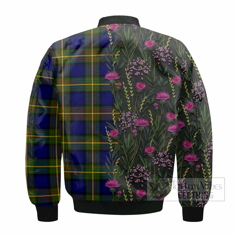 Muir Family Crest Tartan Bomber Jacket Scottish Thistle Flower Pattern Half Style - Tartan Vibes Clothing