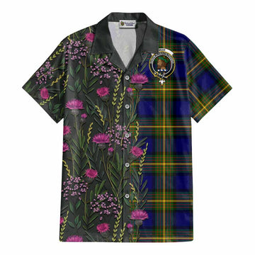 Muir Family Crest Tartan Cotton Hawaiian Shirt Scottish Thistle Flower Pattern Half Style - Tartan Vibes Clothing