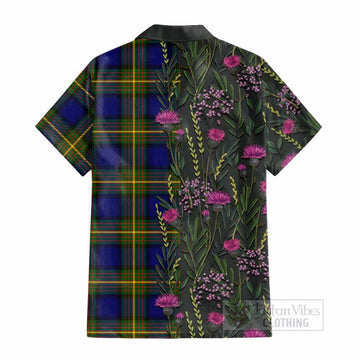 Muir Family Crest Tartan Cotton Hawaiian Shirt Scottish Thistle Flower Pattern Half Style - Tartan Vibes Clothing