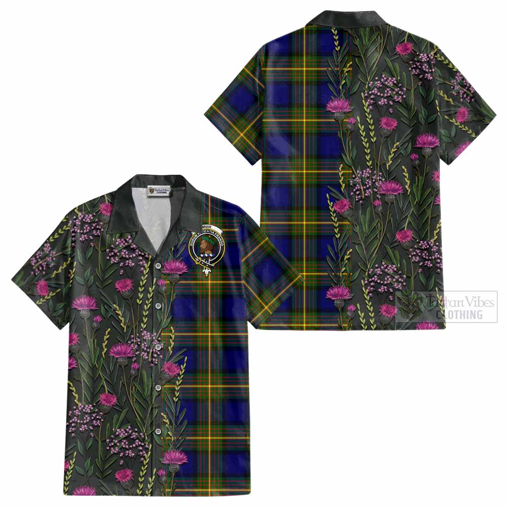 Muir Family Crest Tartan Cotton Hawaiian Shirt Scottish Thistle Flower Pattern Half Style - Tartan Vibes Clothing