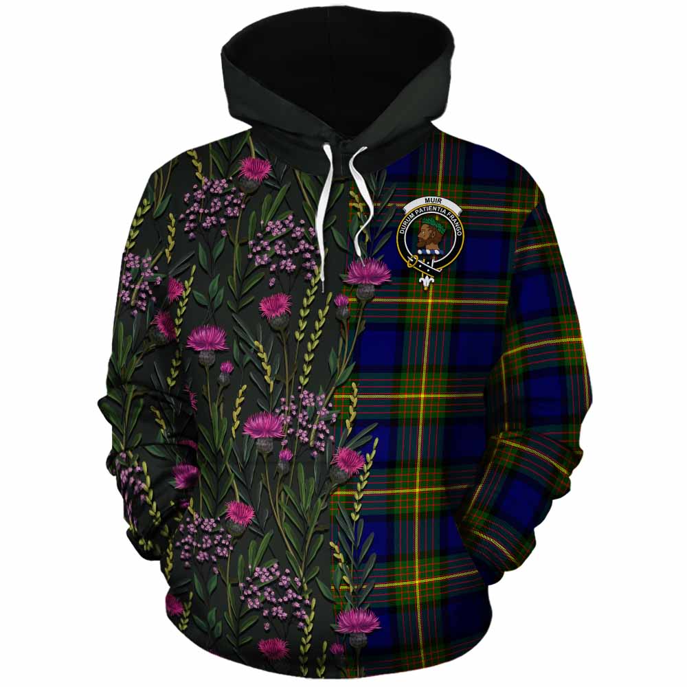 Muir Family Crest Tartan Cotton Hoodie Scottish Thistle Flower Pattern Half Style - Tartan Vibes Clothing