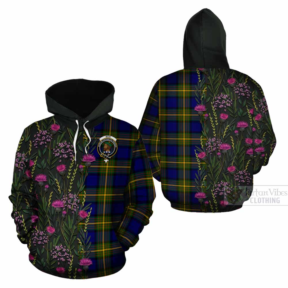 Muir Family Crest Tartan Cotton Hoodie Scottish Thistle Flower Pattern Half Style - Tartan Vibes Clothing