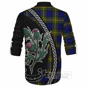 Muir Family Crest Tartan Ghillie Shirt Alba Thistle Inspired